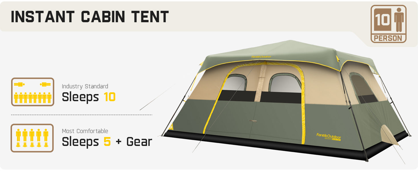 FanttikOutdoor Zeta C10 Pro Camping Tent 10 Person Instant Cabin Tent Setup in 60 Seconds with Rainfly & Windproof Portable Tent with Carry Bag for Family Camping & Hiking