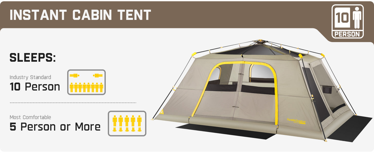 FanttikOutdoor Camping Tent, Lightweight 10 Person Instant Cabin Tent Setup in 60 Seconds with Rainfly & Windproof, Portable with Carry Bag for Family Camping & Hiking, Upgraded Ventilation