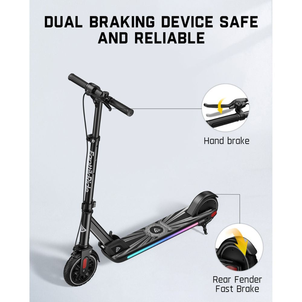 FanttikRide T9 Apex Electric Scooter for Kids 13+ 200W Motor, LED Colorful Lights with Bluetooth Music Speaker, 7/10/12 MPH Digital Display, Adjustable Height, Foldable E-Scooter for Teens