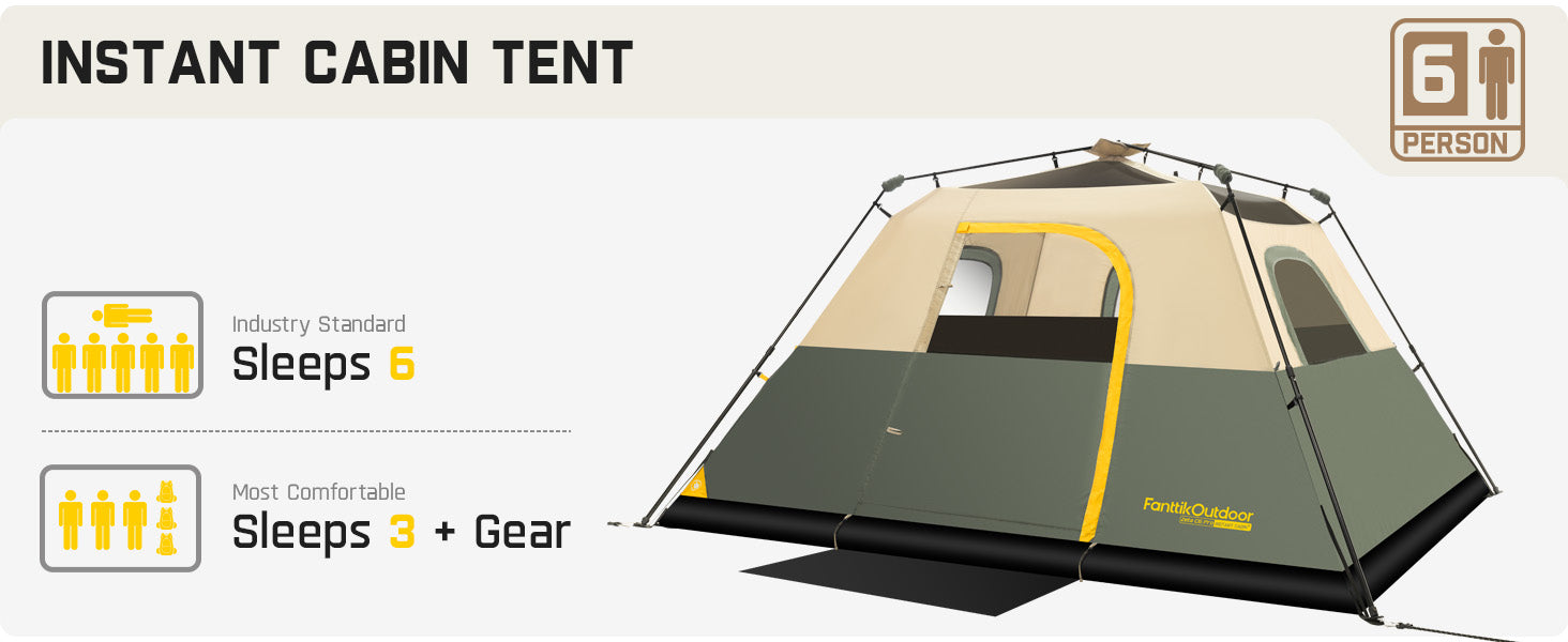 FanttikOutdoor Zeta C6 Pro Camping Tent 6 Person Instant Cabin Tent Setup in 60 Seconds with Rainfly & Windproof Portable Tent with Carry Bag for Family Camping & Hiking