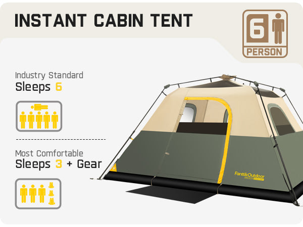 FanttikOutdoor Zeta C6 Pro Camping Tent 6 Person Instant Cabin Tent Setup in 60 Seconds with Rainfly & Windproof Portable Tent with Carry Bag for Family Camping & Hiking
