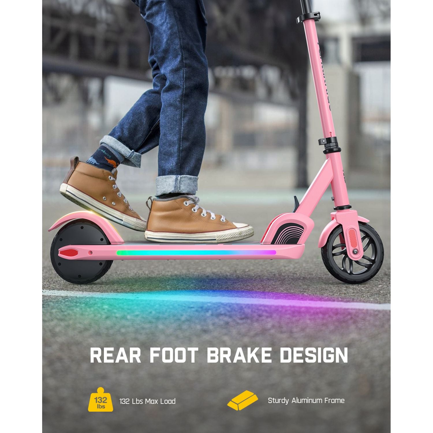 FanttikRide C9 Pro Electric Scooter for Kids Ages 8-12, Colorful Rainbow Lights, 5/8/10MPH, 5 Miles Range, LED Display, Adjustable Height, Foldable, Gifts for Boys and Girls up to 132 lbs