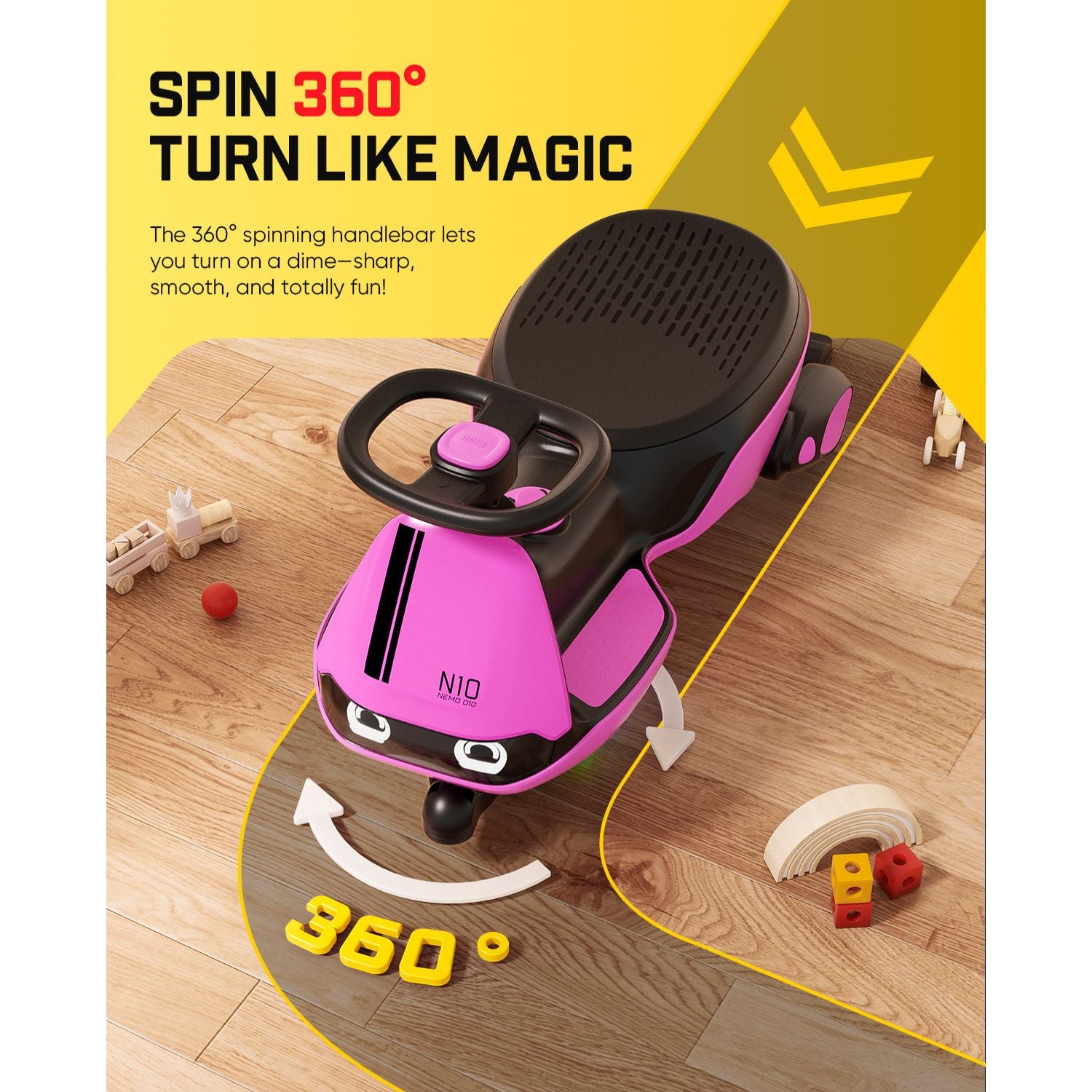FanttikRide N10 Classic 6V Electric Wiggle Car with Pedal-PINK