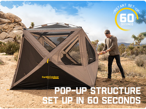 FanttikOutdoor Alpha C4 Ultra Instant Cabin Tent 4 Person Pop Up Camping Tent Setup in 60 Seconds Portable Hub Tent with Rainfly & Windproof for Outdoor Camping & Overlanding