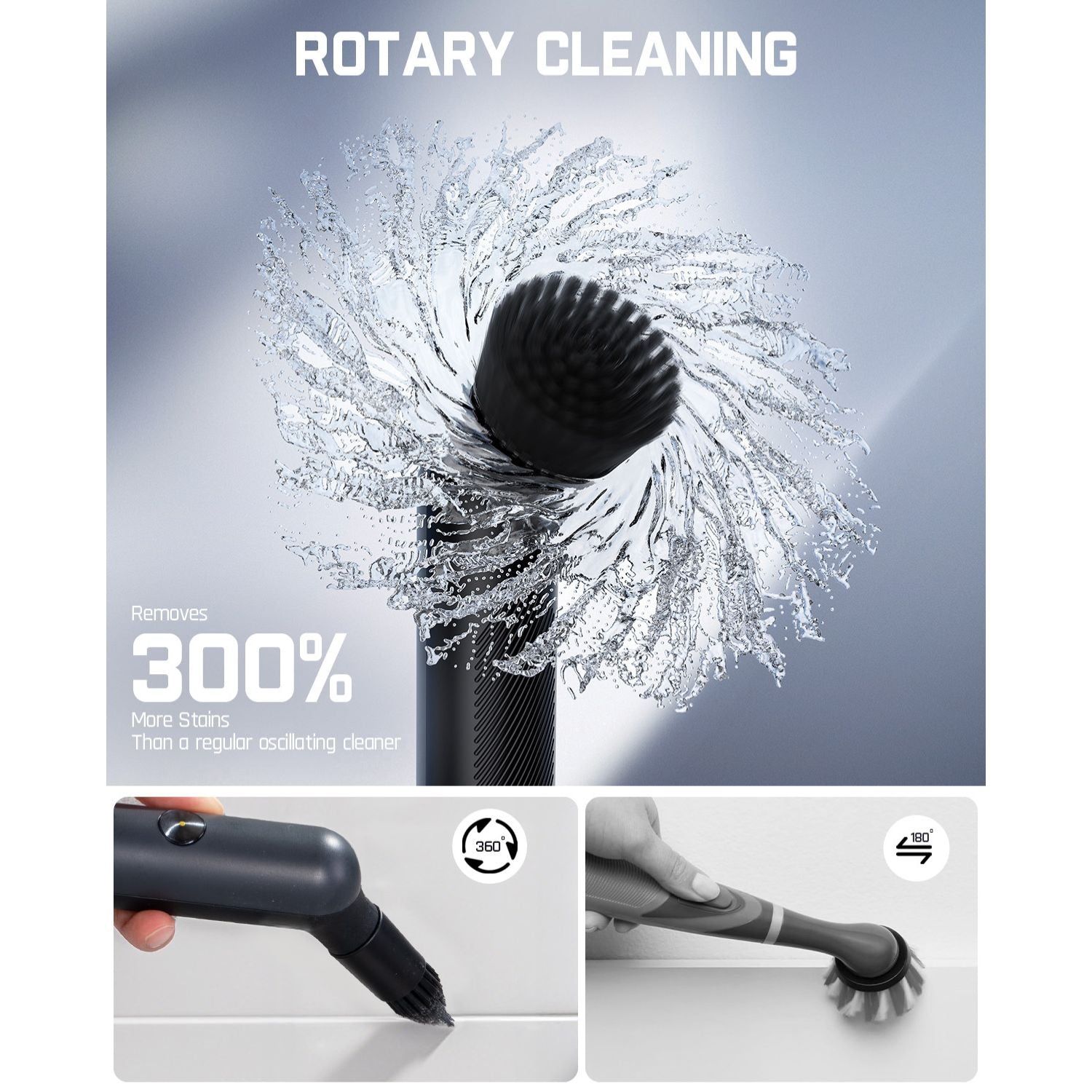 Fanttik G9 Nano Electric Spin Scrubber: Rotary action removes 300% more stains. Features 360° and 180° maneuverability for versatile cleaning.