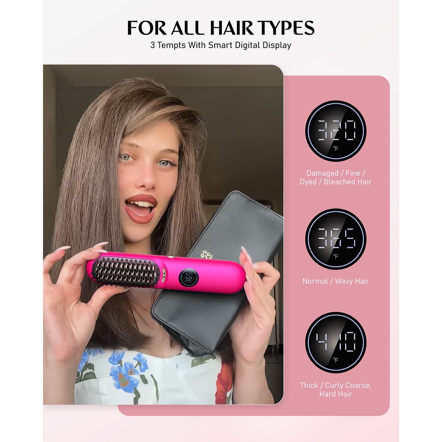 FanttikSolo I10 Apex Hair Straightener Brush-Pink