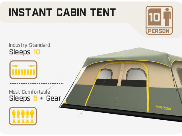 FanttikOutdoor Zeta C10 Pro Camping Tent 10 Person Instant Cabin Tent Setup in 60 Seconds with Rainfly & Windproof Portable Tent with Carry Bag for Family Camping & Hiking