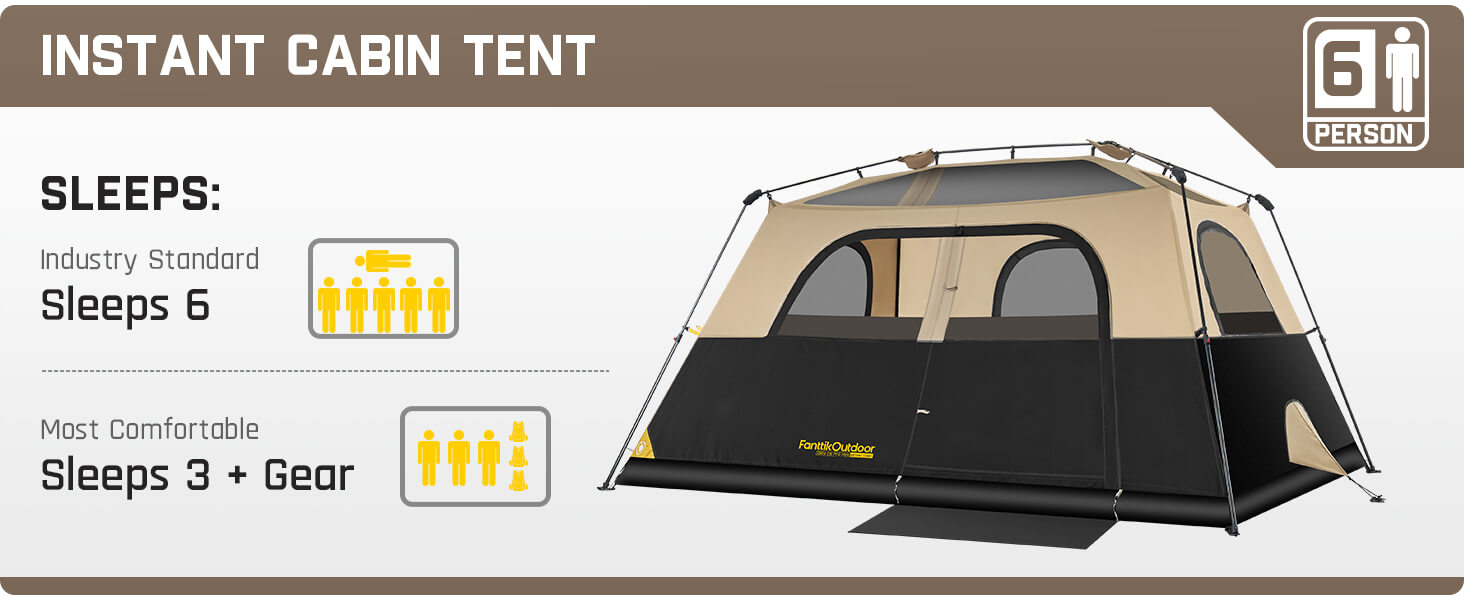 FanttikOutdoor Zeta C6 Pro Max Instant Cabin Tent 6 Person Camping Tent Setup in 60 Seconds with Rainfly & Windproof Tent with Carry Bag for Family Camping & Hiking, Upgraded Tent