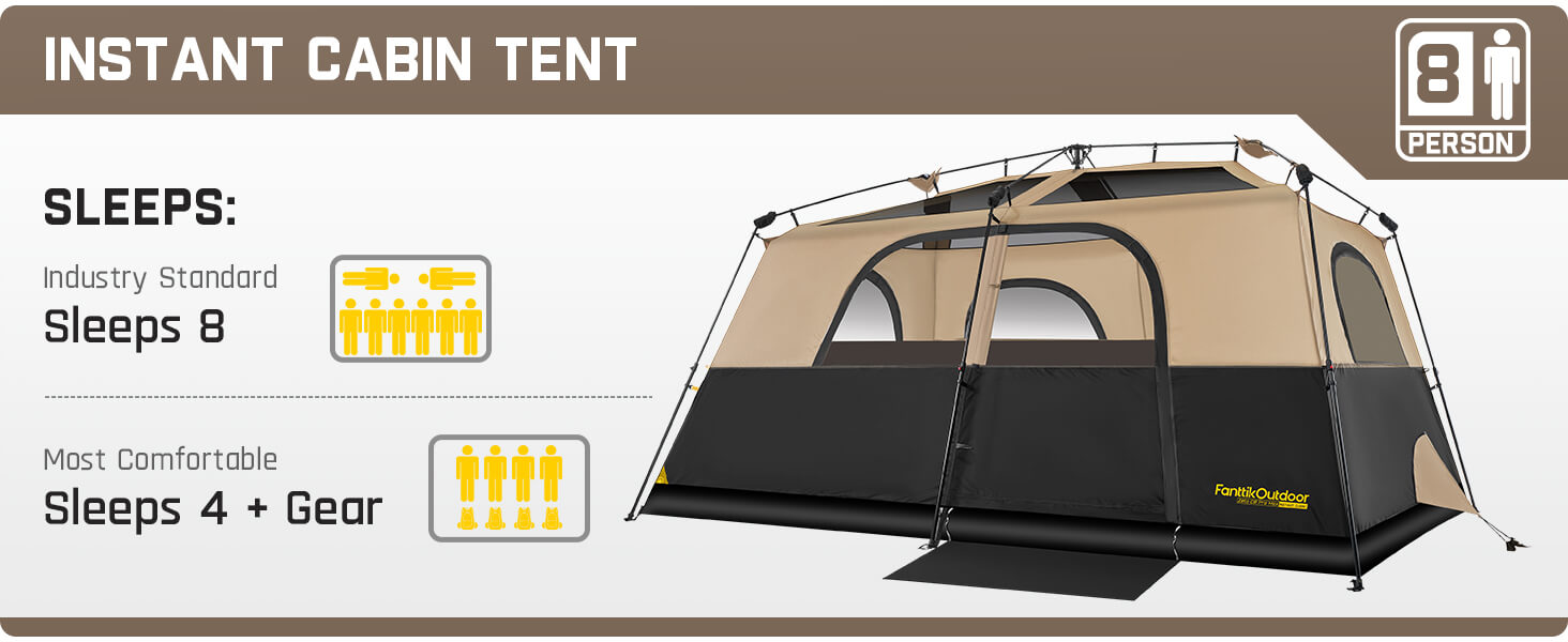 FanttikOutdoor Zeta C8 Pro Max Instant Cabin Tent 8 Person Camping Tent Setup in 60 Seconds with Rainfly & Windproof Tent with Carry Bag for Family Camping & Hiking, Upgraded Tent