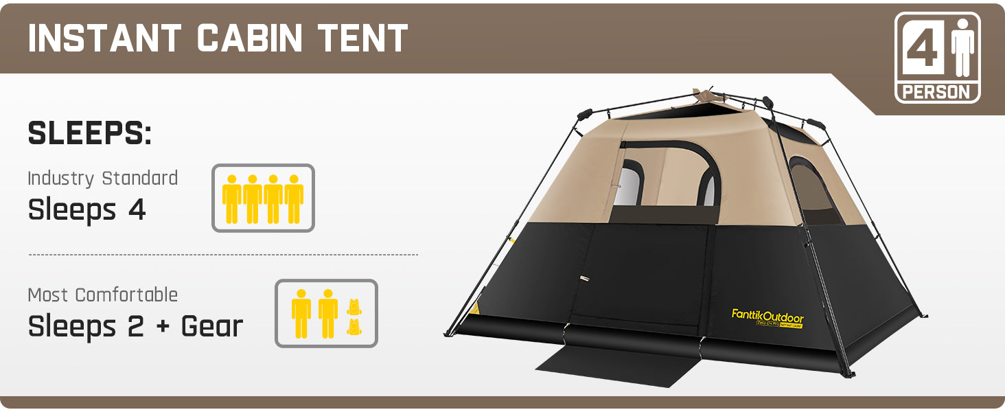 FanttikOutdoor Zeta C4 Pro Instant Cabin Tent 4 Person Camping Tent Setup in 60 Seconds with Rainfly & Windproof Tent with Carry Bag for Family Camping & Hiking, Upgraded Ventilation