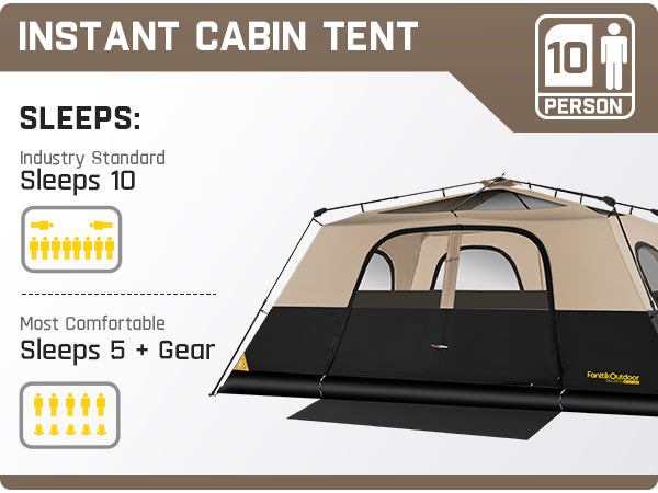 FanttikOutdoor Zeta C10 Pro Instant Cabin Tent 10 Person Camping Tent Setup in 60 Seconds with Rainfly & Windproof Tent with Carry Bag for Family Camping & Hiking, Upgraded Ventilation