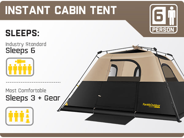 FanttikOutdoor Zeta C6 Pro Instant Cabin Tent 6 Person Camping Tent Setup in 60 Seconds with Rainfly & Windproof Tent with Carry Bag for Family Camping & Hiking, Upgraded Ventilation