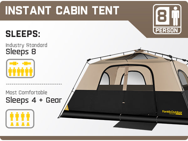FanttikOutdoor Zeta C8 Pro Instant Cabin Tent 8 Person Camping Tent Setup in 60 Seconds with Rainfly & Windproof Tent with Carry Bag for Family Camping & Hiking, Upgraded Ventilation