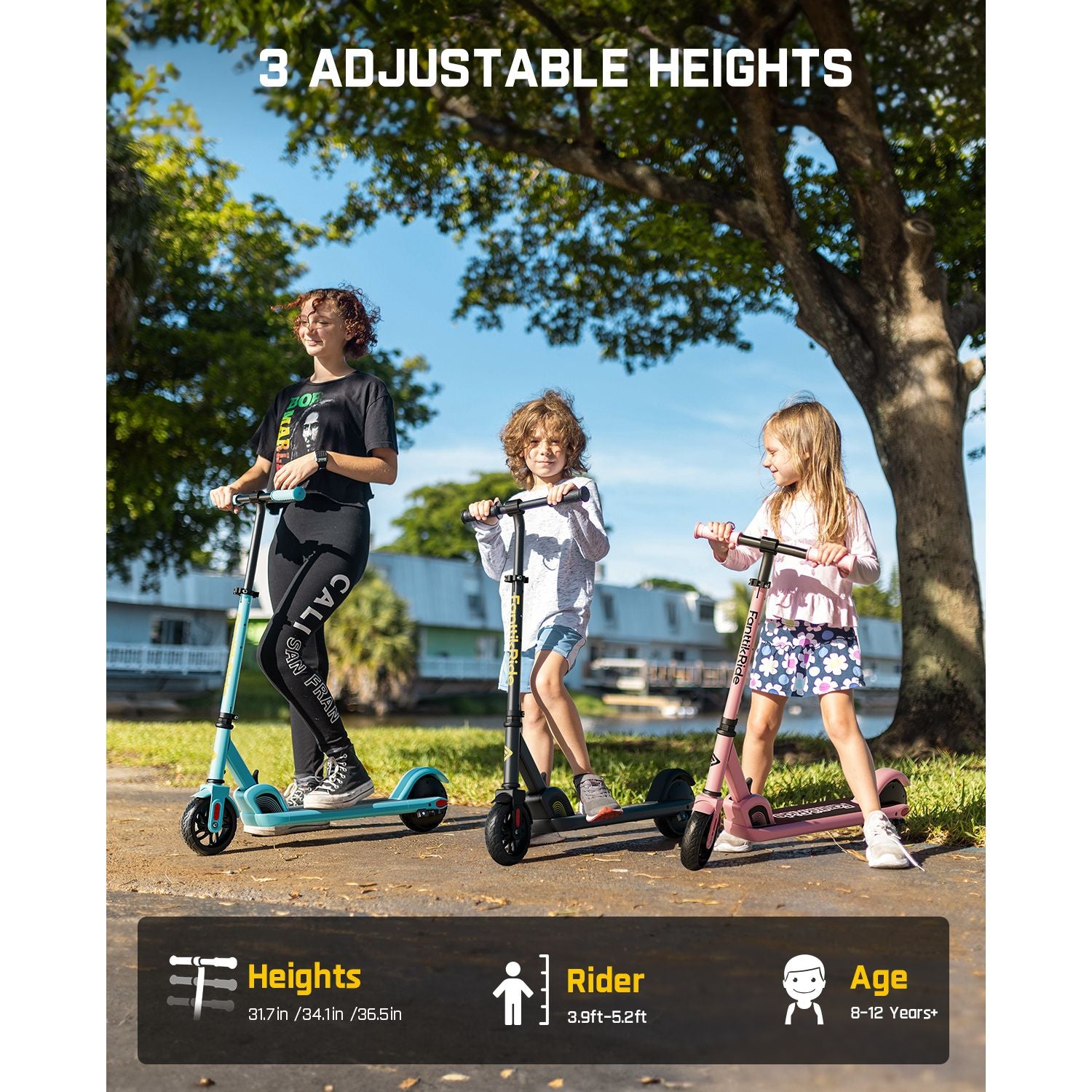 FanttikRide C9 Electric Scooter for Kids Ages 8-12, 6/10MPH, 5 Miles Range, LED Display, Adjustable Height, Foldable, Rubber Wheels, Lightweight, Gifts for Boys and Girls up to 132 lbs