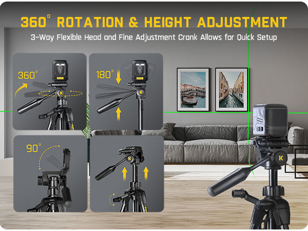 Fanttik DT1 Tripod, Laser Level Tripod with 3-Way Flexible Pan Head, Quick Release Plate with 1/4"-20 Screw Mount and Bubble Level, for Measurement Tools and Cameras