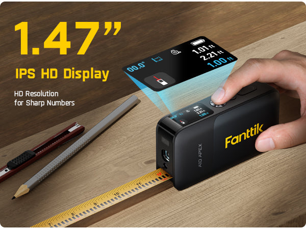Fanttik A10 Apex 3-in-1 Digital Laser Tape Measure with HD Color Display, 165Ft Rechargeable Laser Measurement & 32Ft Green Cross Line Laser & 9.8Ft Tape, 6 Units, for Distance/Area/Volume/Leveling