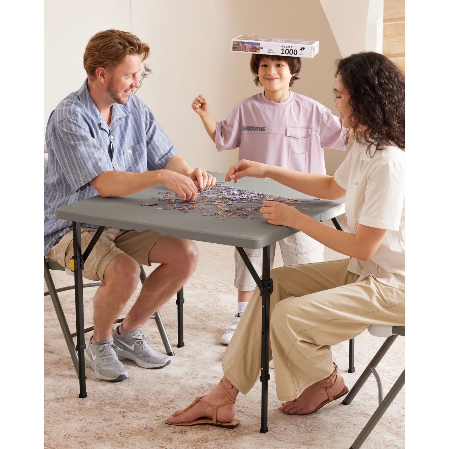 FanttikOutdoor 34" Square Folding Card Table, Two Heights Adjustable, Max Load 300 lbs, Portable Table with Lock Button, for Indoor/Outdoor, Home, Parties, Picnics, Puzzle