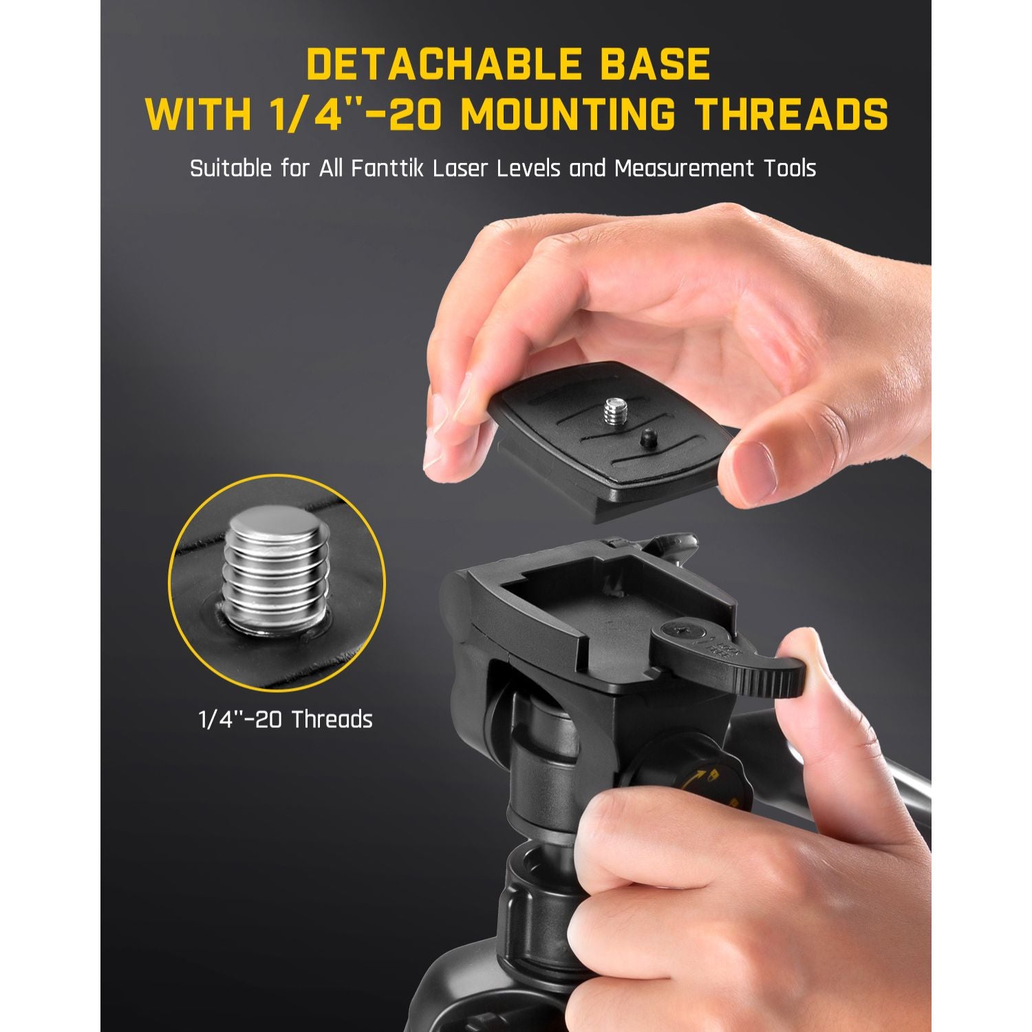 Fanttik DT1 Tripod, Laser Level Tripod with 3-Way Flexible Pan Head, Quick Release Plate with 1/4"-20 Screw Mount and Bubble Level, for Measurement Tools and Cameras