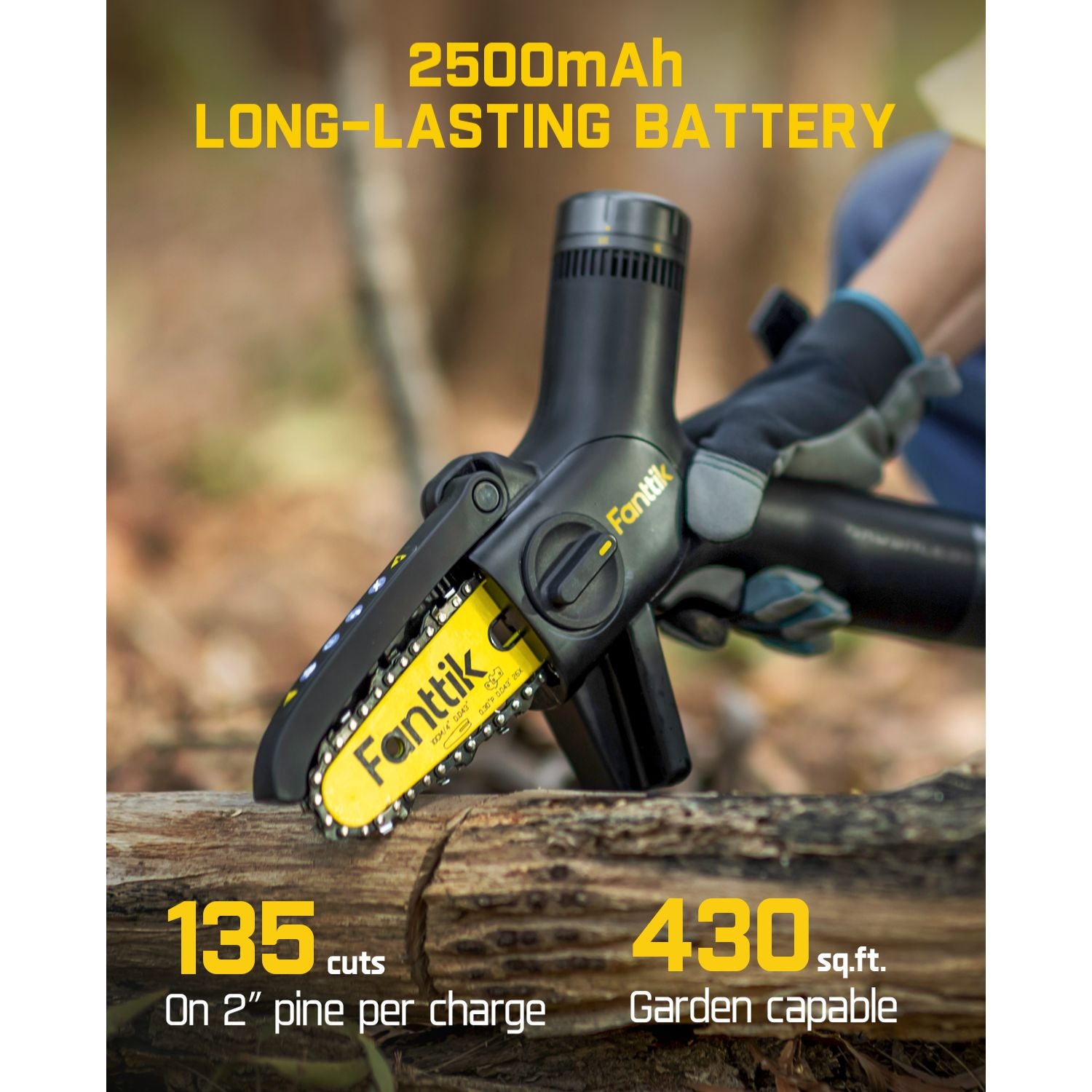 Fanttik W10 APEX Mini Chainsaw with LED Display, Brushless Motor, 2500 mAh, Handheld Electric Chainsaw Cordless for Tree Wood, Tools for Household and Garden