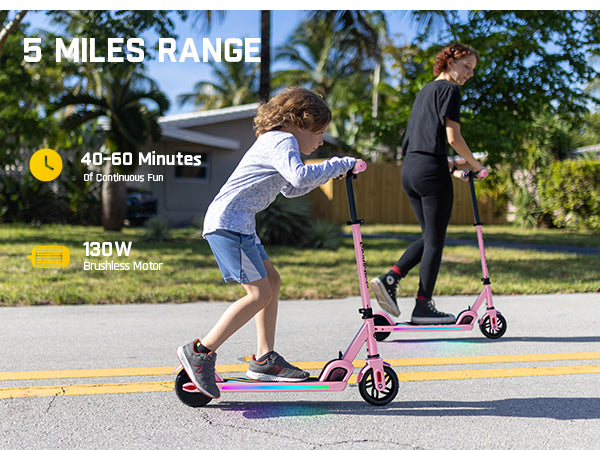 FanttikRide C9 Pro Electric Scooter for Kids Ages 8-12, Colorful Rainbow Lights, 5/8/10MPH, 5 Miles Range, LED Display, Adjustable Height, Foldable, Gifts for Boys and Girls up to 132 lbs