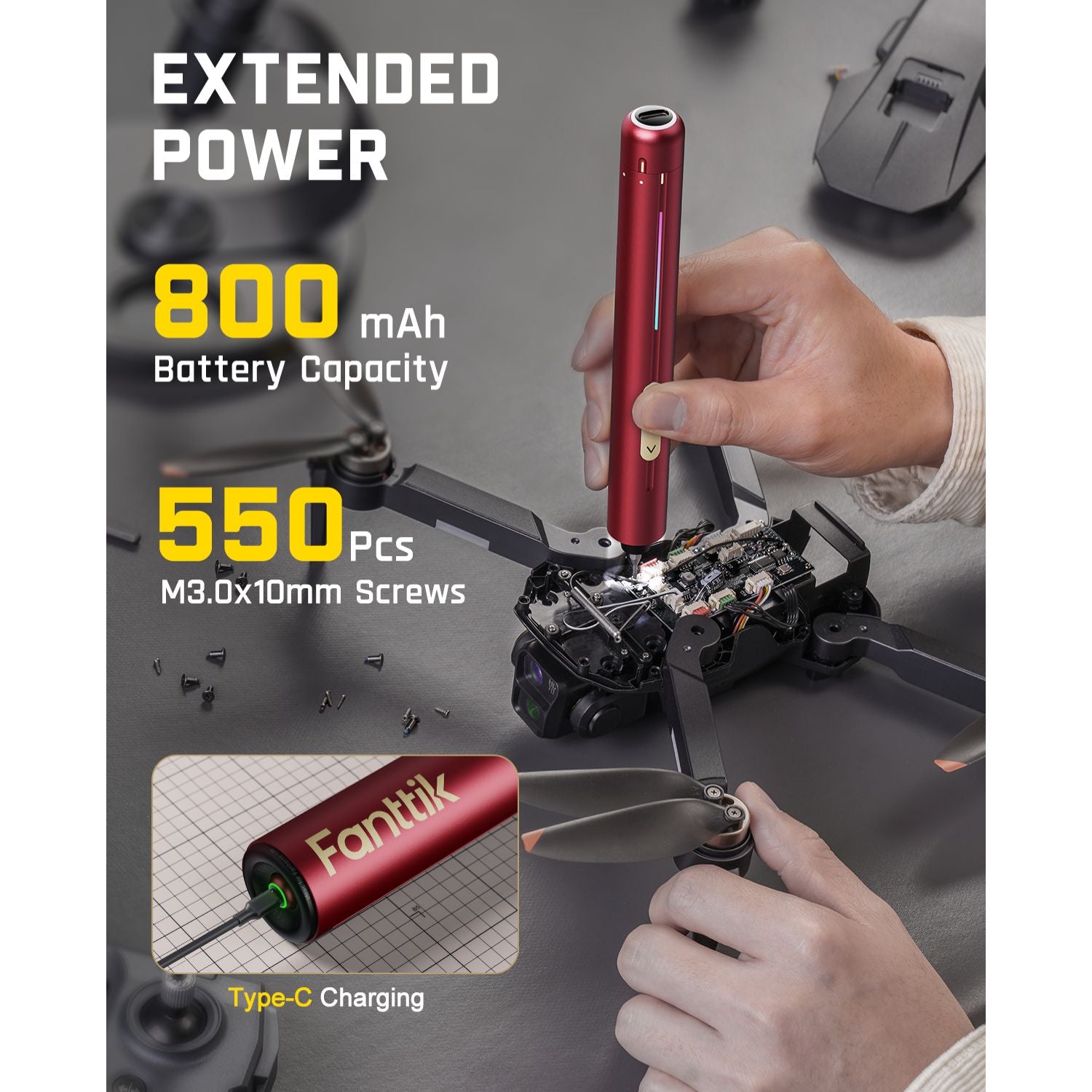 Fanttik E2 Ultra 3.7V Mini Electric Screwdriver, Electric Screwdriver Cordless, Max 0.6N.m, 50 Magnetic Bits, 5/32'' Hex, Magnetic Storage, Repair Tool for Electronics Phone Camera Laptop Appliances