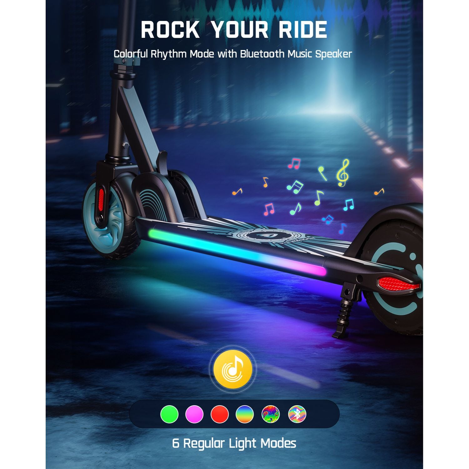 FanttikRide C9 Apex Electric Scooter for Kids Ages 8-12, Bluetooth Music Speaker, Colorful Rainbow Lights, 5/8/10MPH, 5 Miles Range, Adjustable Height, Foldable, Gift for Teens up to 132 lbs, Pink
