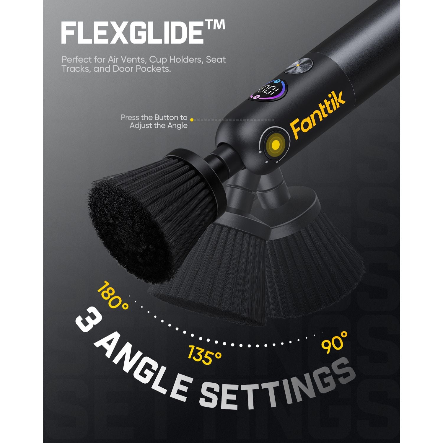 Fanttik Flip G10 Nano AutoCare Cordless Electric Scrubber, Dual-Speed with 8 Brush Heads, Adjustable Angle & Smart Display, IPX7 Waterproof for Deep Car Cleaning