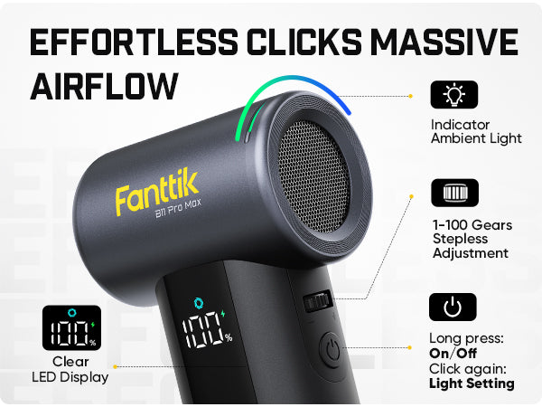 Fanttik Gust B11 Pro Max Electric Air Duster, 150000RPM Brushless Motor, Compressed Air Duster, 100 Gears Adjustable, One-tap Booster, 28.08Wh Rechargeable Battery, Electric Duster for PC, Car, House