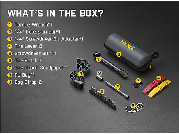 Fanttik WB10 Nova 1/4 Inch Drive Click Torque Wrench Set, 2-10 Nm, 14 Bits Dual-Direction Adjustable 72-Tooth Torque Wrench for Bike
