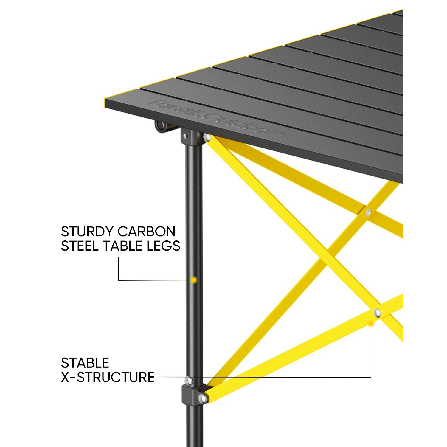 FanttikOutdoor Zeta V11 Pro Camping Table with carbon steel legs and stable X-structure on a white background.