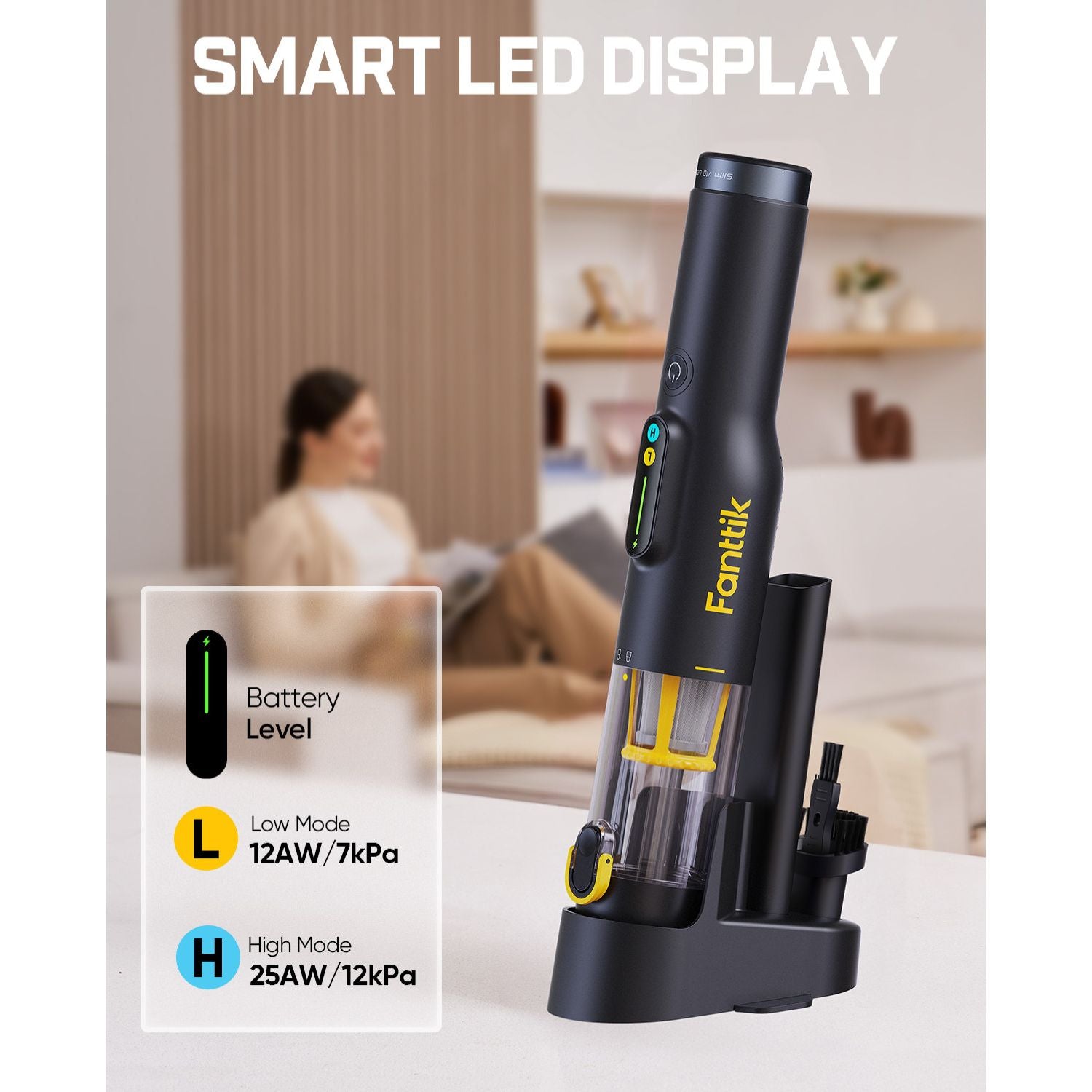 Fanttik Slim V10 Lite Cordless Handheld Vacuum, 0.98lb Lightweight with All-in-One Base Design, 12000Pa Suction & Smart LED Light, Portable Mini Vacuum Cleaner for Kitchen Table, Sofa, Car