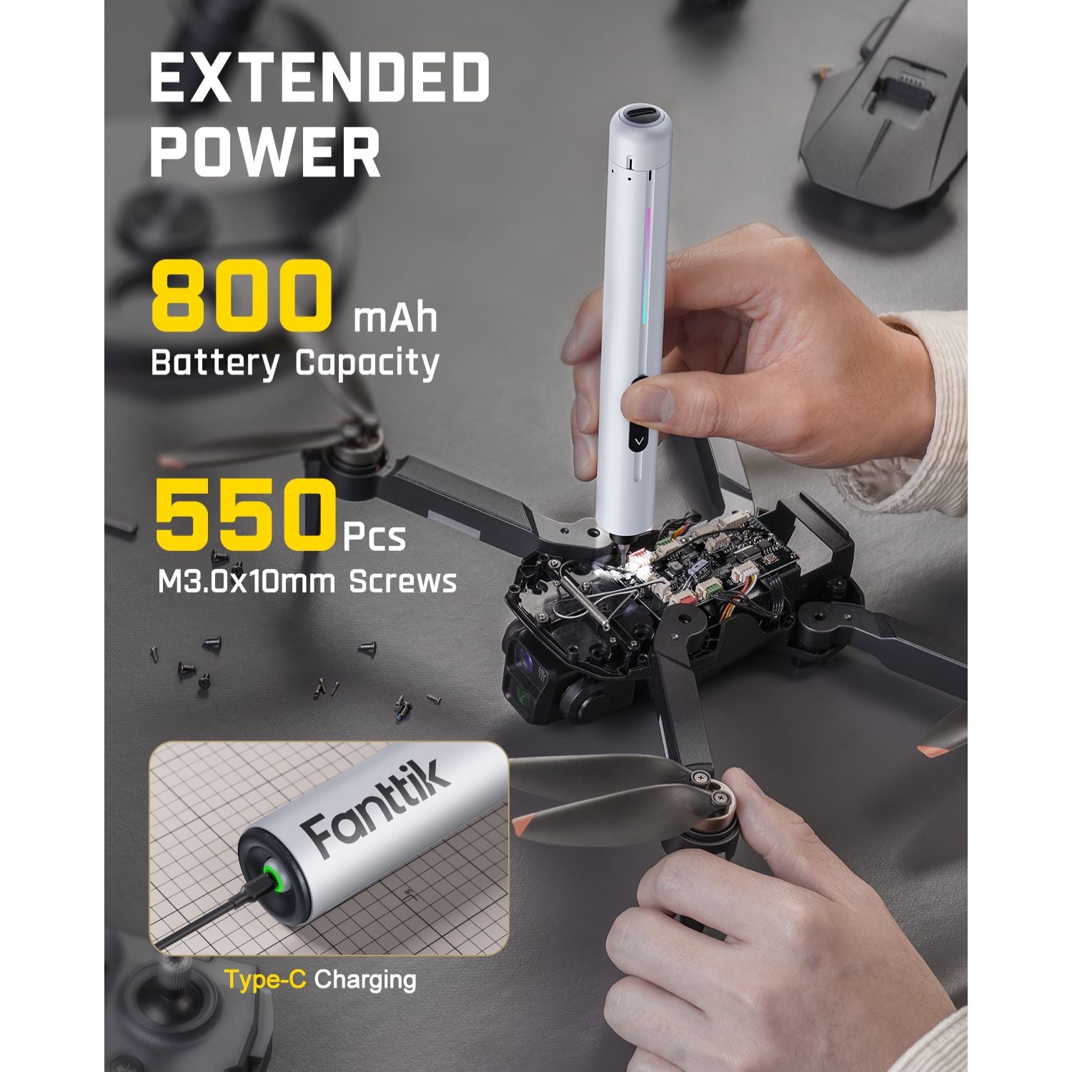 Fanttik E2 Ultra 3.7V Mini Electric Screwdriver, Electric Screwdriver Cordless, Max 0.6N.m, 50 Magnetic Bits, 5/32'' Hex, Magnetic Storage, Repair Tool for Electronics Phone Camera Laptop Appliances