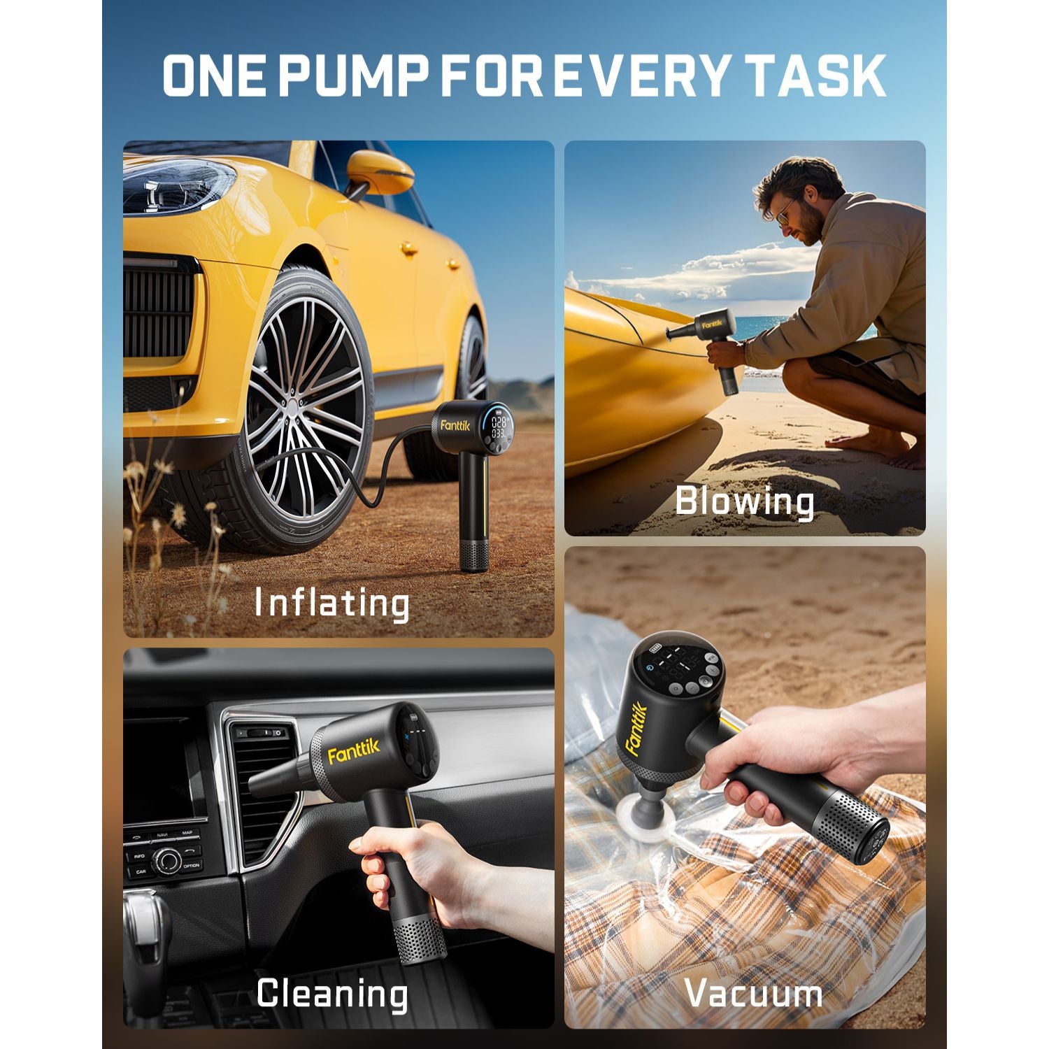 Fanttik X9 Classic Portable Tire Inflator, Jet-Inflate/Deflate Air Compressor with Light and Power Bank, 150PSI Cordless Air Pump for Car, Motorcycle, Bike, Ball, Air Mattress, Kayak, Swimming Ring