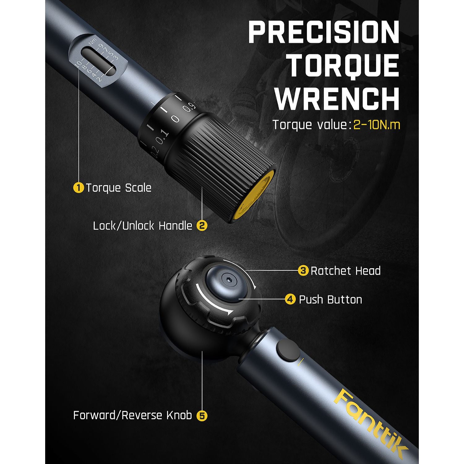 With audible "click" at your preset torque (2-10Nm, accuracy 4%), WB10 Nova offers precise tightening, preventing frame and component damage on high-performance bicycles
