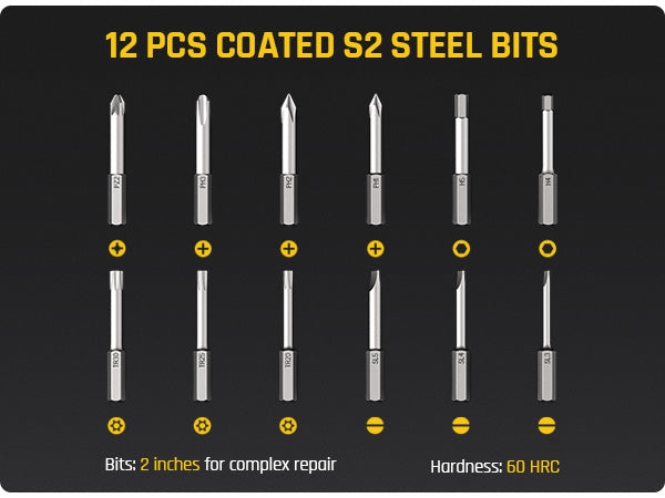Fanttik X1 Mag Screwdriver Bits, 12-in-1 Screwdriver Bit Set, S2 Steel, 1/4" Hex, 2 inches Screwdriver Bits, Magnetic Aluminum Case Storage