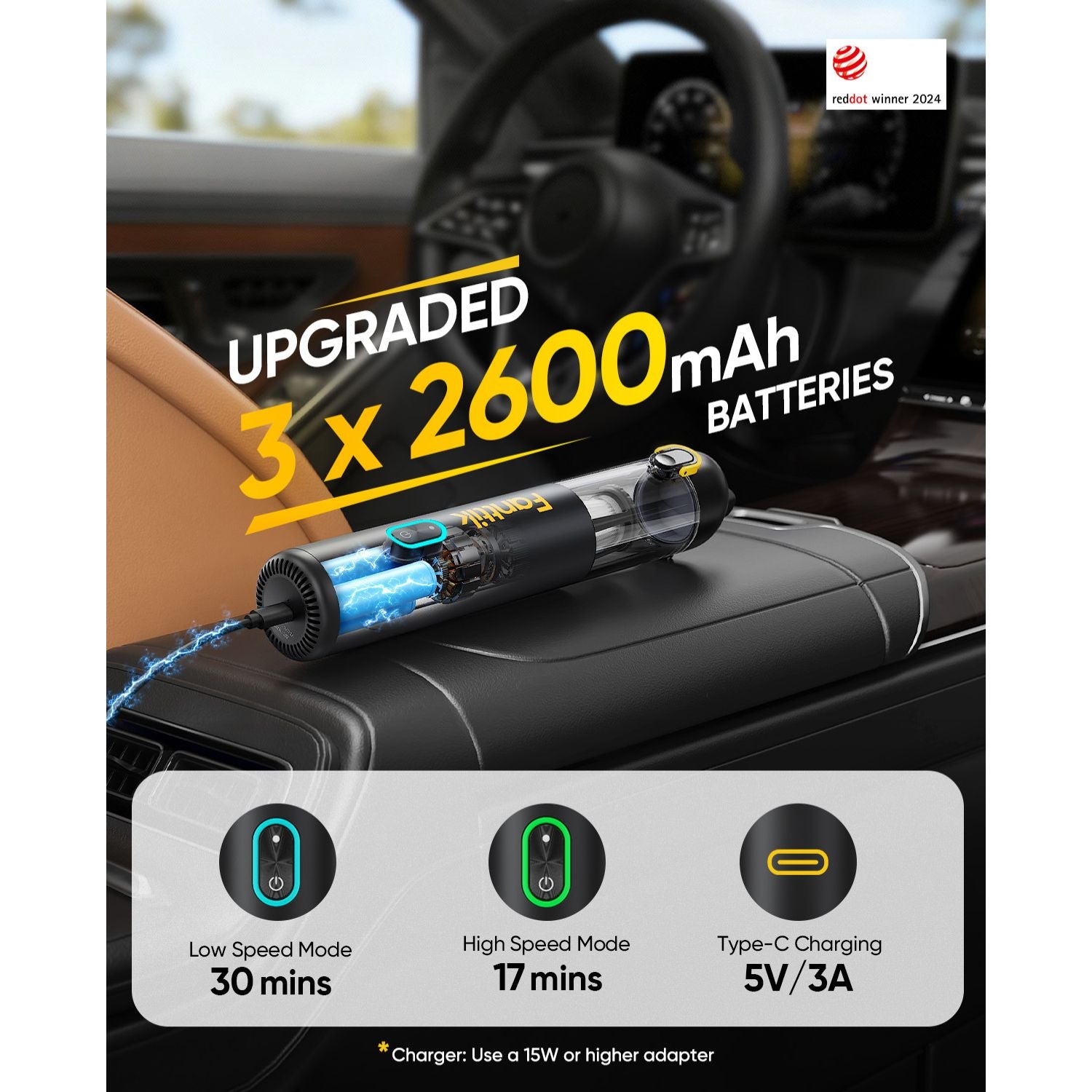 Fanttik V8 Mate Upgraded Cordless Car Vacuum-Black