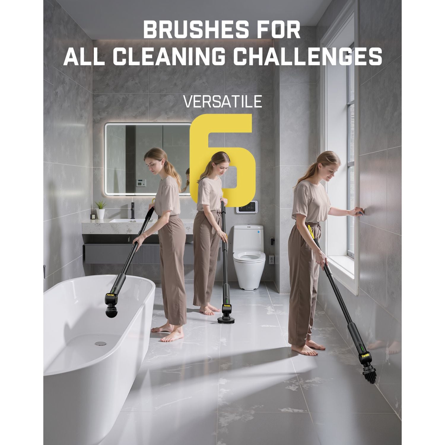 Fanttik G9 Pro Electric Scrubber, Dual-Speed (230/325 RPM) Rotary Cleaner with 6 Brush Heads, Adjustable Angle & Extendable Handle, IPX7 Waterproof, Type-C Charging for Bathroom, Tile, Grout