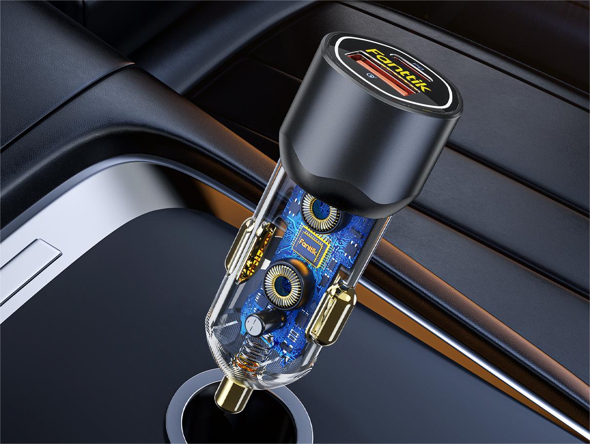 Fanttik USB C Car Charger, 38W Dual Port Fast Charging Car Adapter