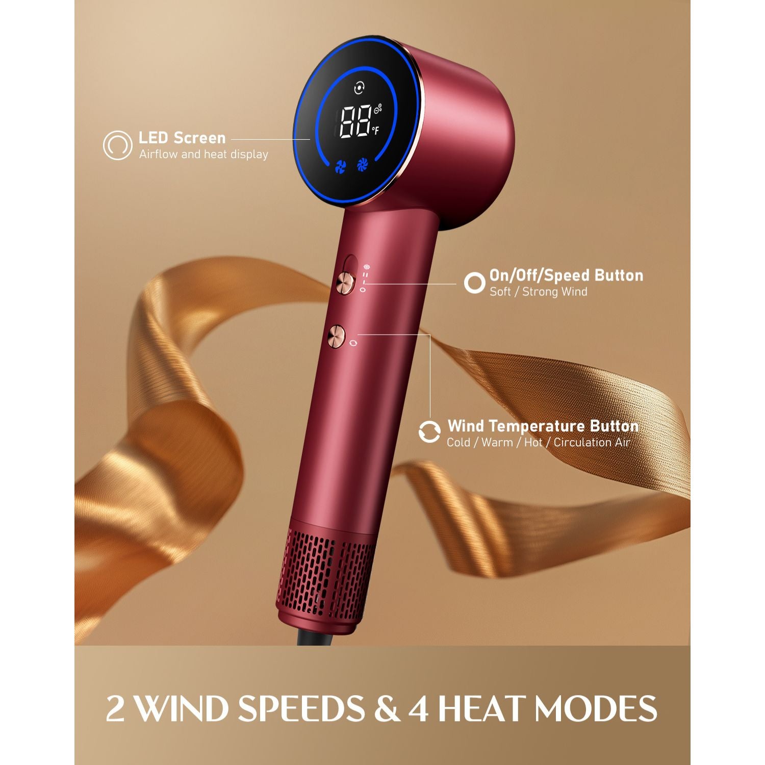 Hair Dryer Aura H10 APEX, Ionic Blow Dryer with HD Display, Brushless Motor, Thermo-Control, Low Noise, Magnetic Concentrator, 110000 RPM High-Speed for Fast Drying & Shine