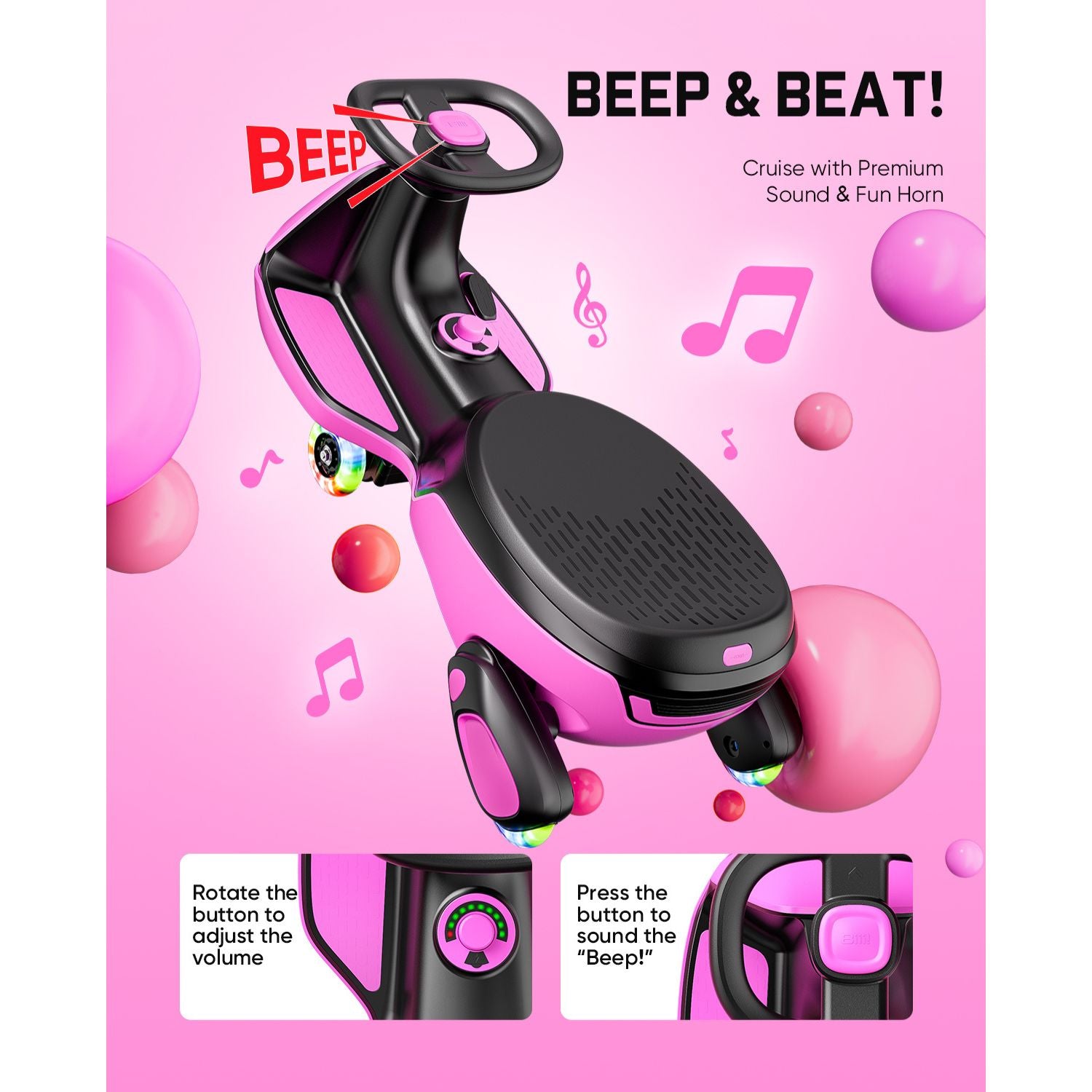 FanttikRide N10 Classic 6V Electric Wiggle Car with Pedal-Pink