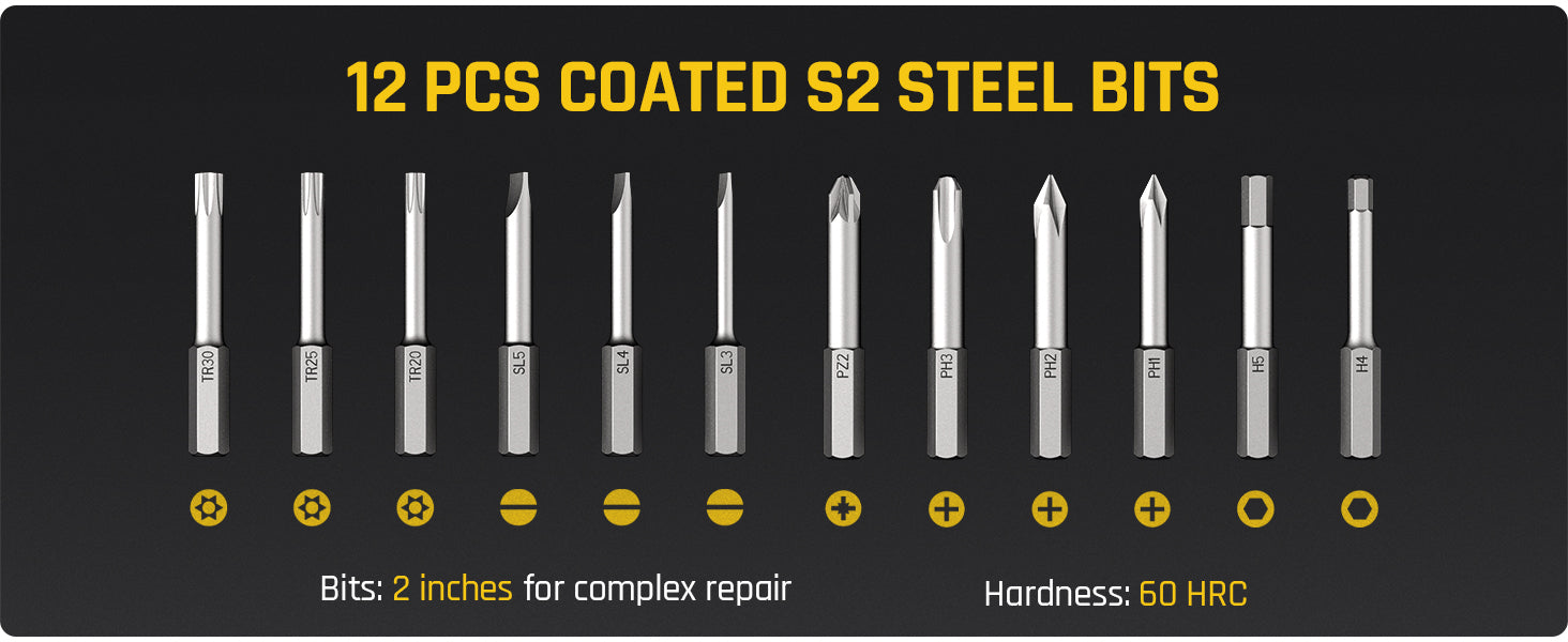 Fanttik X1 Mag Screwdriver Bits, 12-in-1 Screwdriver Bit Set, S2 Steel, 1/4" Hex, 2 inches Screwdriver Bits, Magnetic Aluminum Case Storage