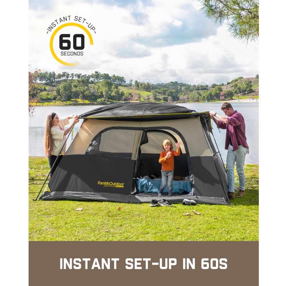FanttikOutdoor Zeta C6 Pro Max Instant Cabin Tent 6 Person Camping Tent Setup in 60 Seconds with Rainfly & Windproof Tent with Carry Bag for Family Camping & Hiking, Upgraded Tent