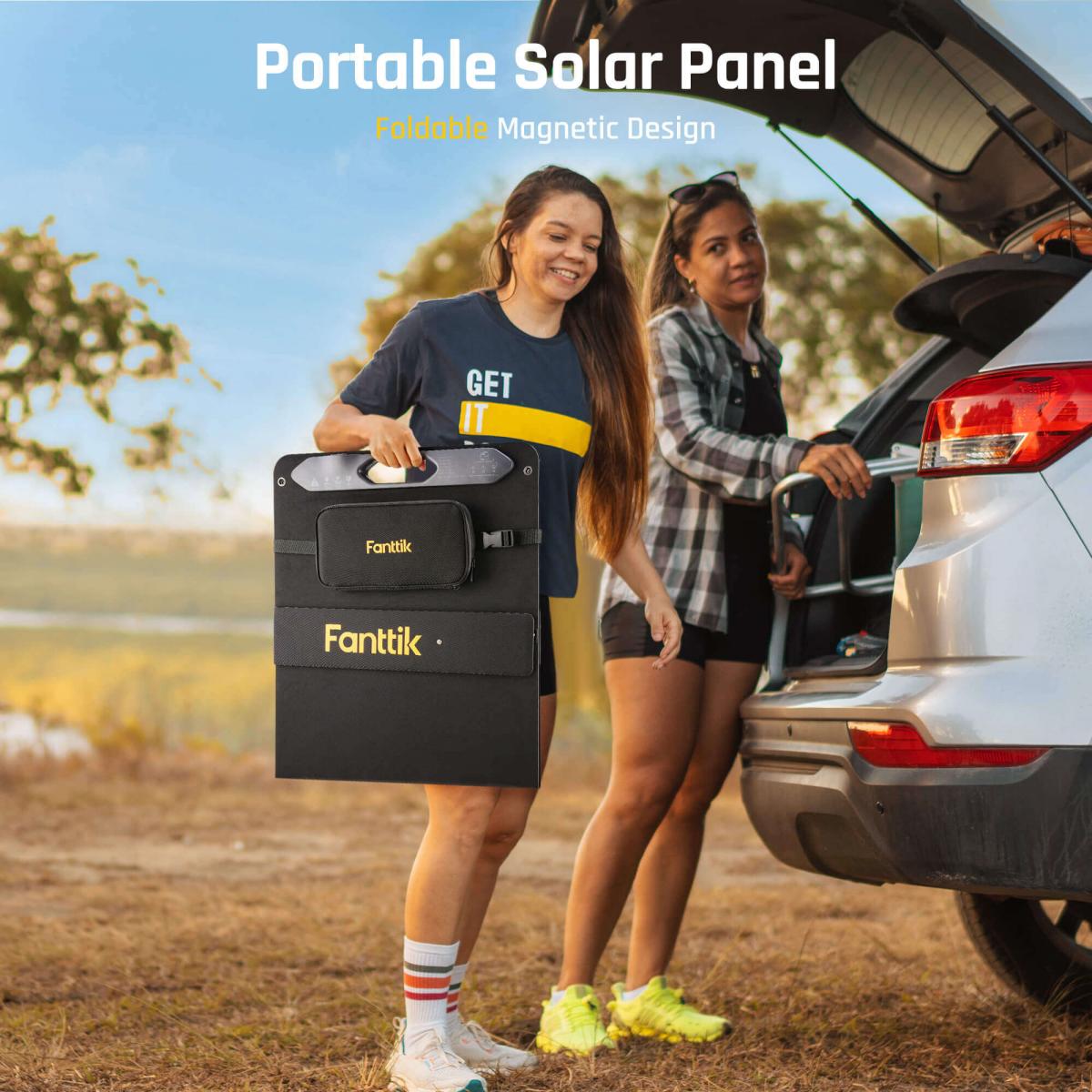 Fanttik Solar Panel has 23% High Solar Conversion Efficiency for EVO 300 Power Station, Foldable Solar Panel Kit with Adjustable Kickstand, Splash-Proof IP65 for Outdoor Camping RV