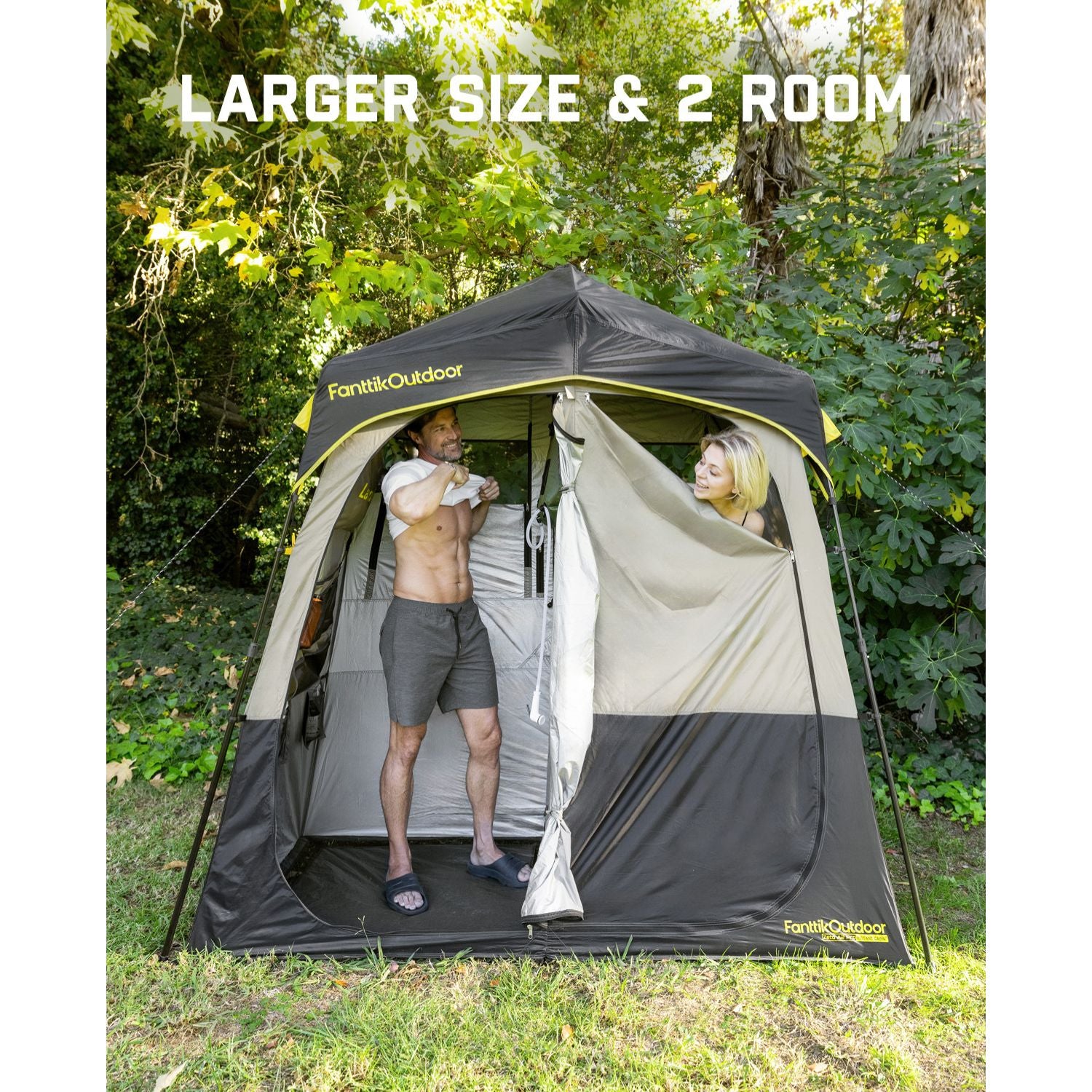 FanttikOutdoor Zeta A2 Pro shower tent, larger size with 2 rooms, for outdoor privacy and changing.