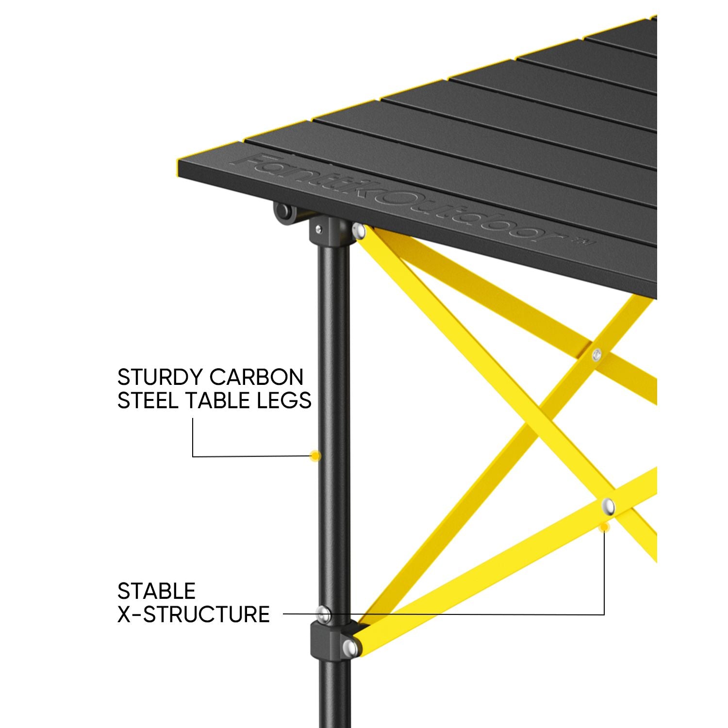 FanttikOutdoor Zeta V11 Pro Camping Table with carbon steel legs and stable X-structure on a white background