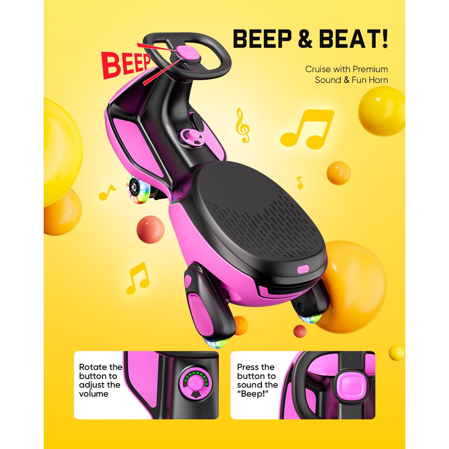 FanttikRide N10 Classic 6V Electric Wiggle Car with Pedal-PINK