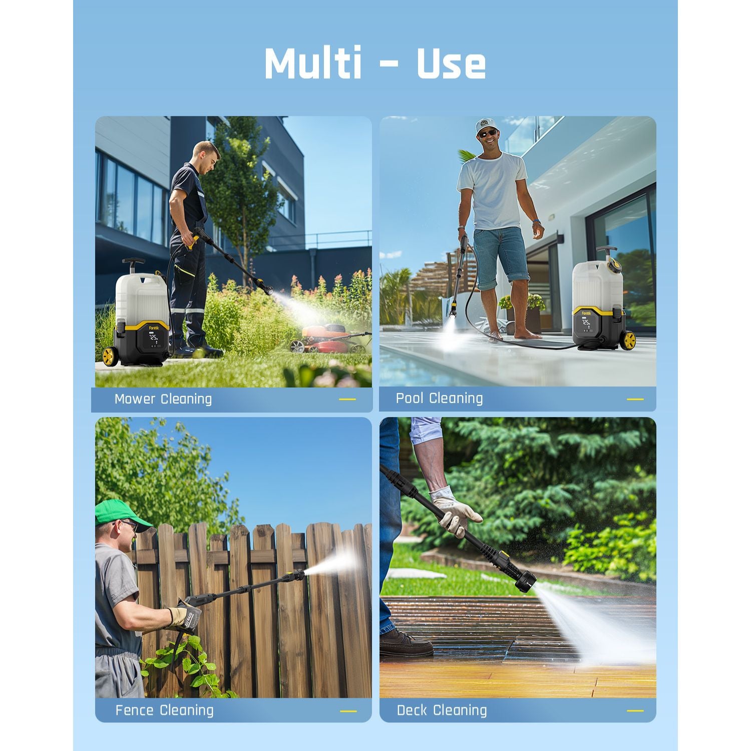 Fanttik NB8 Ultra Cordless Pressure Washer w/4.0 Gal Tank, Max 725PSI Electric Power Washer with 5-in-1 Nozzle, 20FT Hose, Adjustable Pressure, Foam Cannon Power Washer Cleaning for Car Washing, Patio