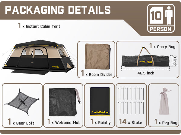 FanttikOutdoor Zeta C10 Pro Instant Cabin Tent 10 Person Camping Tent Setup in 60 Seconds with Rainfly & Windproof Tent with Carry Bag for Family Camping & Hiking, Upgraded Ventilation