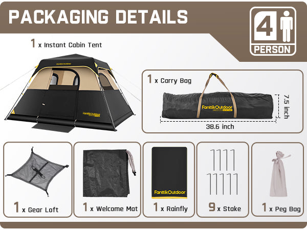 FanttikOutdoor Zeta C4 Pro Instant Cabin Tent 4 Person Camping Tent Setup in 60 Seconds with Rainfly & Windproof Tent with Carry Bag for Family Camping & Hiking, Upgraded Ventilation