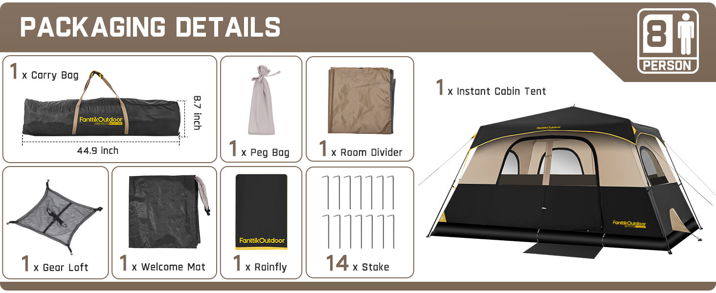 FanttikOutdoor Zeta C8 Pro Instant Cabin Tent 8 Person Camping Tent Setup in 60 Seconds with Rainfly & Windproof Tent with Carry Bag for Family Camping & Hiking, Upgraded Ventilation